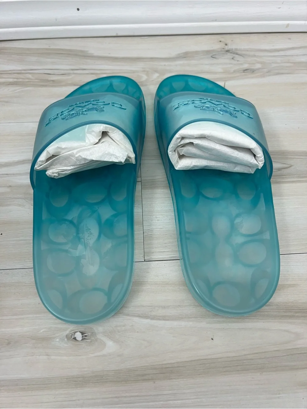 Coach NIB Ulyssa Slide Sandals Sea Mist